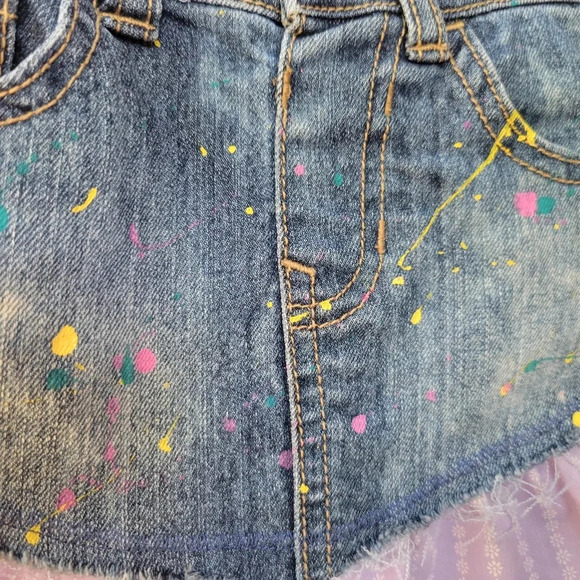 Upcycled Distressed Denim Skirt Baby Girl 18-24 months, Paint Splatter Purple - Picture 3 of 7
